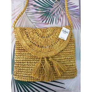 American Eagle Mustard Straw Crossbody Purse NWT
